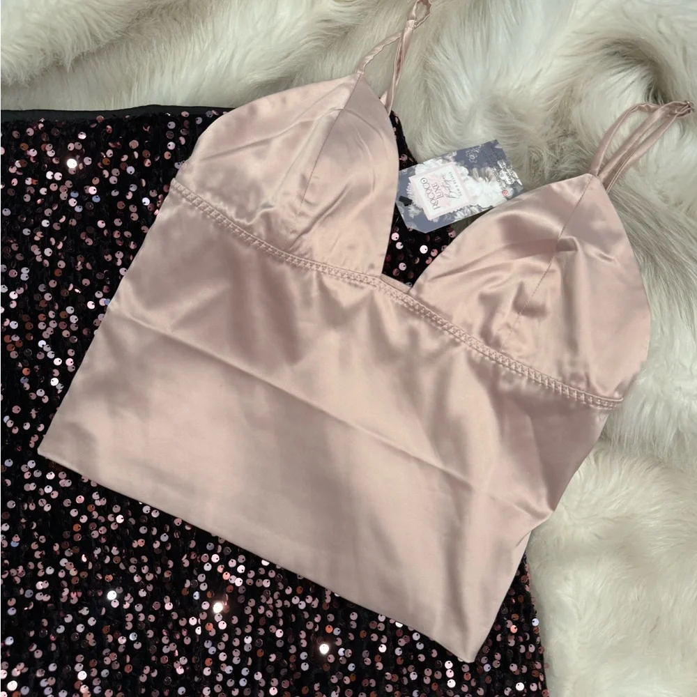 Satin Blush Bralette camisole adjustable straps stretch soft‎ shimmer sz S or M